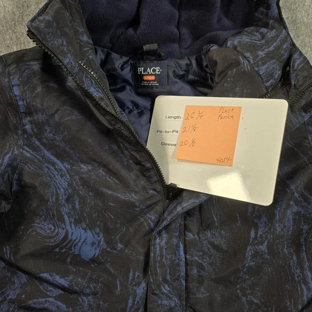 The Childrens Place Parka Coat Youth XL 14 Black Camo Hooded‎ Insulated Winter